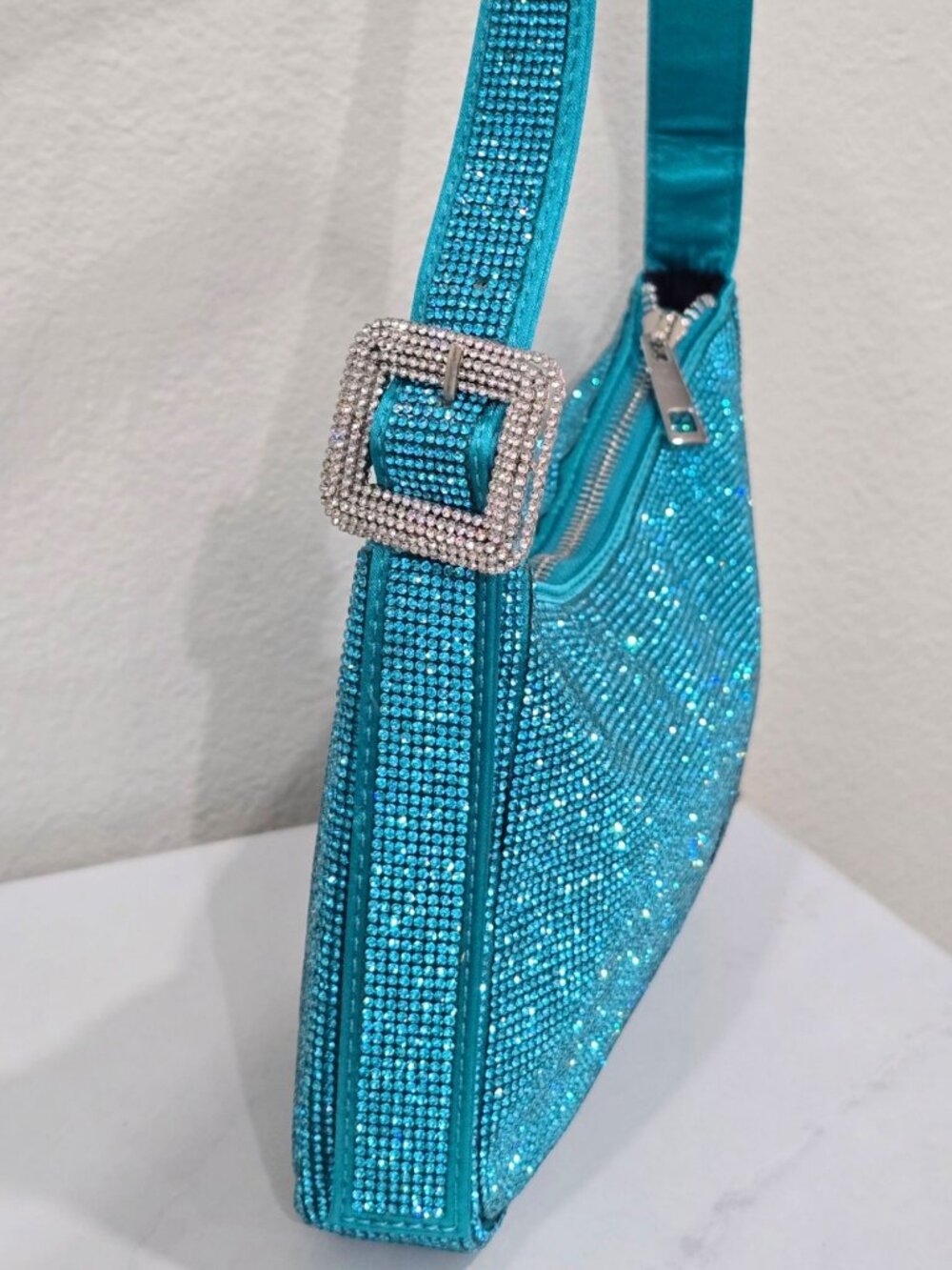 Poster Grl ✦ Aqua Rhinestone Shoulder Bag ✦ Adjustable Belt Strap Sparkling NWT - Picture 2 of 13